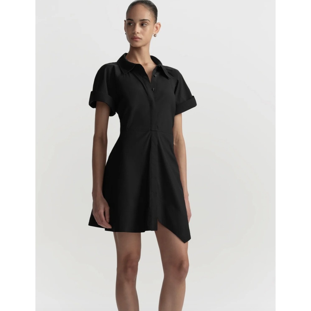A.L.C. Julie Black Cotton Belted Shirtdress Size 12 Asymmetrical Hem
